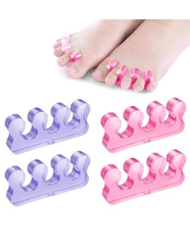 Sibba 4 Pcs Gel Toe Separator Toe Separators Spacers Pedicure Repeatable Washable Toenail Dividers for Men and Women Gel Nail Polish Toe Spacers Application for Pedicure Manicure Nail Art 2 Pairs-1 Pink & Purple
