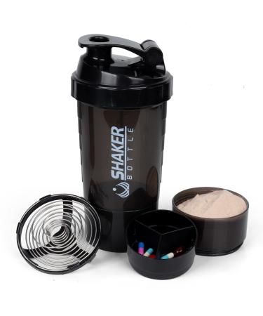 XTK Shaker bottle protein-shaker bottles with storage and mixing ball 473 ml sports water bottle with pills organizer discharge mixer fitness cup for workout BPA-free (black)