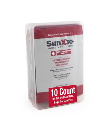 CoreTex Sun X 30+ SPF Broad Spectrum Sunscreen Packets w/Carrying Case - Pack of 10 Paraben Oxybenzone Octinoxate & Oil Free Sunscreen - No White Cast and Water Resistant up to 80 Minutes - Buy Online on GoSupps.com