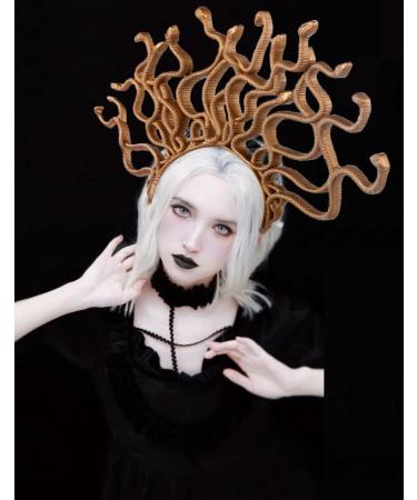 Faxianther Gold Snake Headband Halloween Costume Cosplay Headpiece Hair Hoop Scary Day Of The Dead Fancy Dress Party Masquerade Ball Snake Crowns Tiaras Hair Band - Buy Online on GoSupps.com