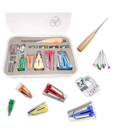 HONEYSEW Bias Tape Maker Kits All 5 Sizes 6MM 9MM 12MM 18MM 25MM Binding Foot Craft Clips Awl Quilter's Pin