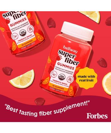 Bellway Super Fiber Gummies for Adults - Sugar Free Organic Fiber Supplement Gummies with 4g of Fiber per Serving - Prebiotic Chicory Root Fiber for Digestive Gut Health Raspberry Lemon 60 Count - Buy Online on GoSupps.com