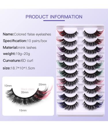 Shop Colored Eyelashes - Fluffy 6D Mink D Curl Strip Lashes | 10 Pairs Natural Wispy False Eyelashes - Buy Online on GoSupps.com