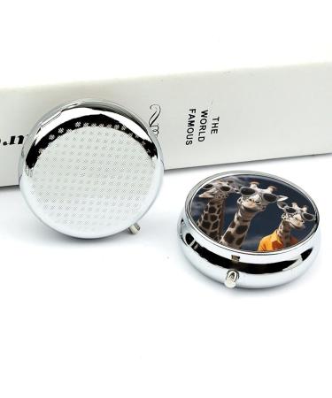 Round Giraffe Pill Box - 3 Compartment Medicine Organizer | Decorative Metal Portable Pocket Case - Buy Online on GoSupps.com