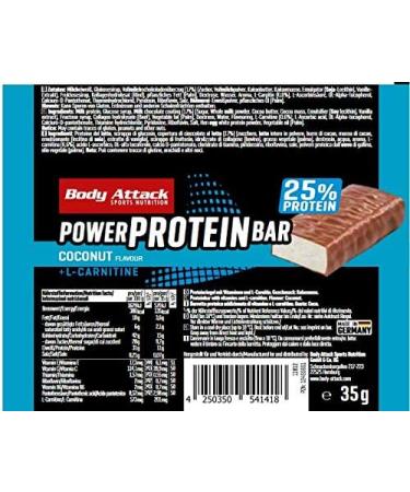 Body Attack Power Protein Bar Coconut - 24 x 35g | High Protein Snack | Made in Germany | Nutritional Energy Boost - Buy Online on GoSupps.com