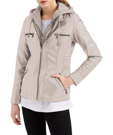 Buy Hehiy Women's Casual Faux Leather Biker Jacket - Stylish Winter Jacket in Black & Beige (S-5XL) - Buy Online on GoSupps.com