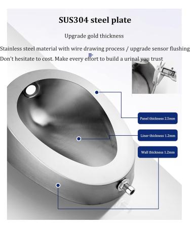 L-ROM 304 Stainless Steel Automatic Induction Urinal Wall-Mounted Public Toilet Urinal Contact-Free Toilet Urinal with Flush Valve Flushing Men's Urinal Suitable for Ba - Buy Online on GoSupps.com