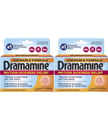 Dramamine Motion Sickness Relief Chewable Tablets Orange 8ct (Pack of 2) - Buy Online on GoSupps.com