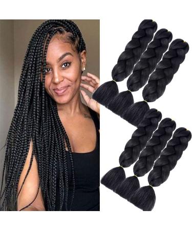 Braids Extensions Black Kanecalon Kunsthaar Hair Jumbo Braids Hair Extension 6 Packs 24inch Crochet Braids Hair Extensions for Art Hairs For Einning Black 1b - Buy Online on GoSupps.com