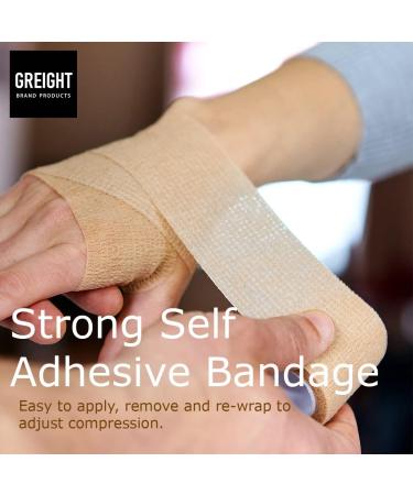Self Adhesive Bandage Wrap 2 Inch x 5 Yards - Breathable Athletic Cohesive Bandage for Sports Injuries Ankle Knee & Wrist Sprains (Pack of 6 Tan) - International Shipping Available - Buy Online on GoSupps.com