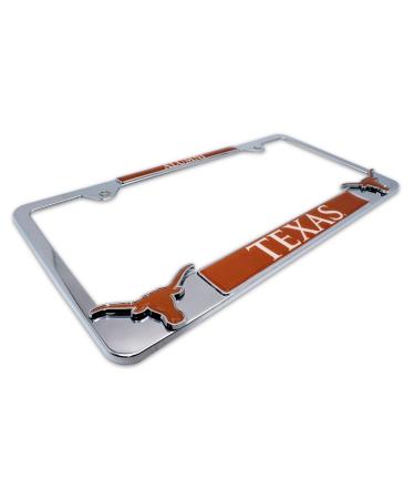 Premium All Metal UT Longhorns Alumni License Plate Frame w/ Dual Texas Longhorns 3D Logos - Second Generation (Texas)