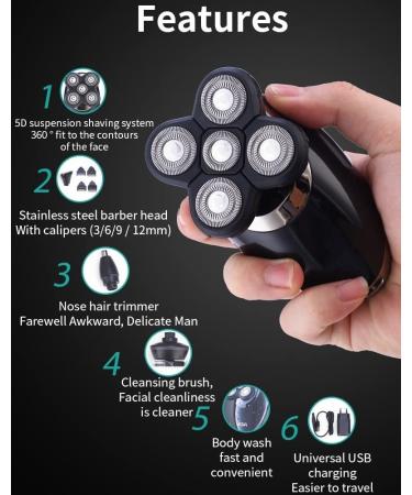Head Shavers for Bald Men - 5-Blade Electric Shaver Set with USB Charging | Multi-Function Styling (Black - Buy Online on GoSupps.com