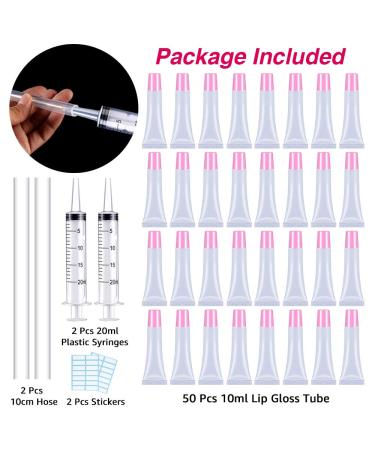 50PCS Empty 10ml Lip Gloss Tubes with Pink Caps | Lip Balm Containers | Lipgloss Making Supplies Kit with Syringes and Labels - Buy Online on GoSupps.com