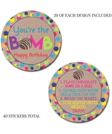 Polka Dot Kraft Happy Birthday Hot Cocoa Bomb Sticker Labels - 40 2 Circle Stickers by AmandaCreation - Buy Online on GoSupps.com