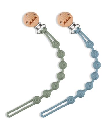 One-Piece Silicone Pacifier Clip Holder Pack of 2 Soft Flexible Pacifier Clips Binky Clips for Baby Boys and Girls (Sage/Ether)