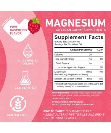 Magnesium Citrate Gummies 600 mg for Adults High Absorption Supplement for Cramps Muscle Recovery Sleep Bone and Energy Support Non-GMO Allergen Free 60 Vegan Gummies (Pack of 2) - Buy Online on GoSupps.com