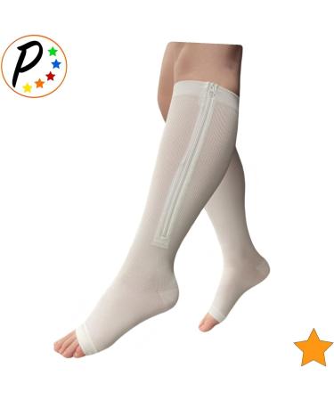 Open Toe 15-20 mmHg Compression Socks with YKK Zipper - White | International Shipping Available - Buy Online on GoSupps.com