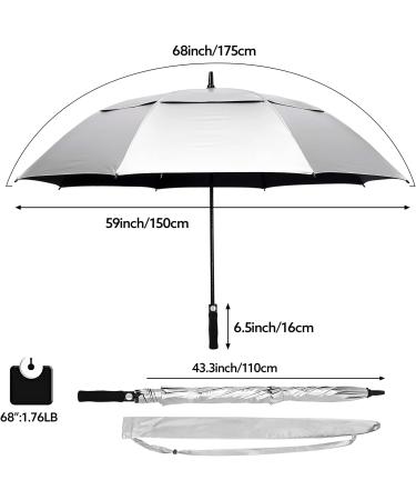 Prospo 68 Golf Umbrella | UV Protection, Extra Large, Auto Open, Windproof - Silver/Black - Buy Online on GoSupps.com