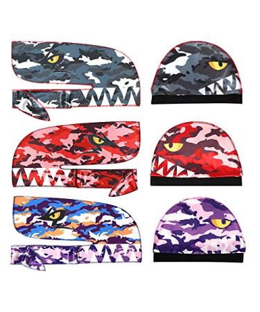 SPOVIEW Premium Silky durag & Wave Cap(Multi Colors) Designer Durag with Long Wide Tail for 361 Wave Sharkdurag&capss-black-red-purple