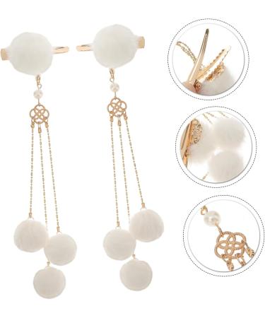 FRCOLOR 1 pair fringe clip womens hair accessories wedding hair barrettes wedding hair accessory shiny pearl hairpin crystal hair barrettes hair clip girl alloy Plush white China - Buy Online on GoSupps.com