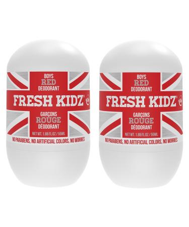 Fresh Kidz Roll On Deodorant for Kids and Teens - Baking Soda and Aluminum-free 24 Hour Protection for Sensitive Skin - Boys "Red" 1.86 fl.oz. (2 Pack) 1.86 Fl Oz (Pack of 2)