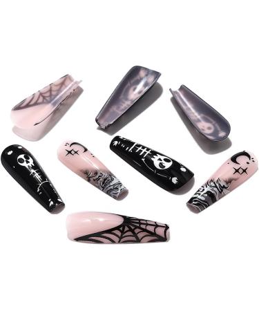 OnSaya Coffin False Nails Halloween Decorations Black Spider Press on Nails Ghost Stick on Nails Ballerina Acrylic Long Fake Nails 24Pcs for Women and Girls 1 count (Pack of 1) - Buy Online on GoSupps.com