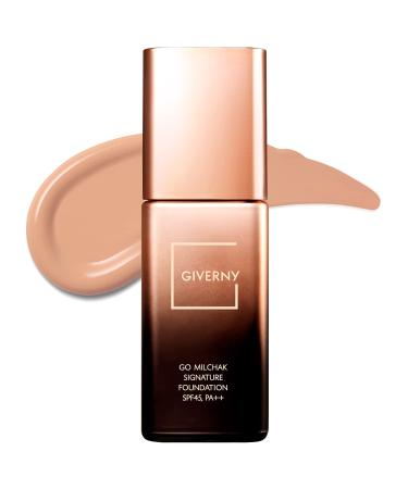 GIVERNY Go Milchak Signature Foundation 23 Medium Beige - Long Lasting All Day Flawless Coverage Foundation   Cool Skin Tone Makeup - Skin Fit High Density Poreless Makeup Concealer  1.01 fl.oz.