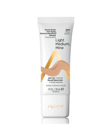 Almay Smart Shade Anti-Aging Skintone Matching Makeup  Medium Coverage Natural Finish Foundation with SPF 20  Hypoallergenic  Dermatologist Tested  200 Light Medium Mine  1 oz 1 Fl Oz (Pack of 1) - Buy Online on GoSupps.com