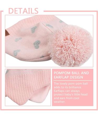 XIAOHAWANG Kids Winter Knitted Hat with Fleece Lining and Pompom - Pink Heart Design | 2-4 Years - Buy Online on GoSupps.com