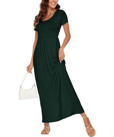 YUNDAI Women's Maternity Summer Maxi Dress with Floral Print and Pocket - Short Sleeve XL, Dark Green - Buy Online on GoSupps.com