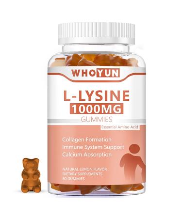 L-Lysine 1000mg Gummies Chewable Lysine Supplement for Adults Immune Support Collagen Formation Support Lemon Flavor 60 Count