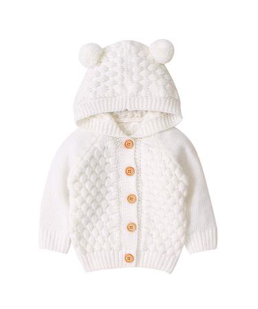 puseky Baby Boys Girls Knit Sweater Hooded Ears Warm Cardigan Coat Tops Jacket Outwear 12-18 Months Beige