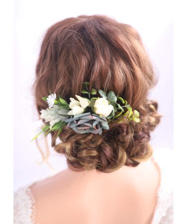 Kercisbeauty Dusty Blue Wedding Floral Hair Comb Navy Blue Headband for Brides Garden Wedding Bridal Bridesmaide Headpiece Girl Prom Hair Dress