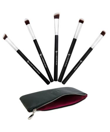 Mini Kabuki Makeup Brush Set  Beauty Junkees 5pc Professional Eyeshadow Make Up Brushes with Case Blending, Concealer, Contour Highlighter, Smudging Eye Shadow Cosmetics, Cruelty Free