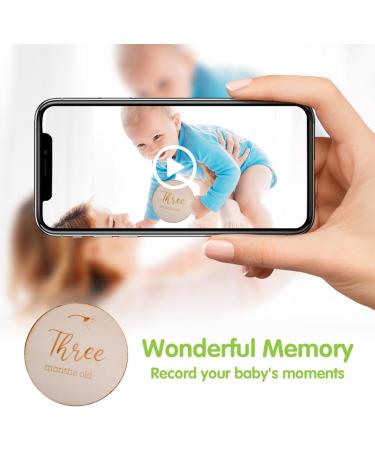 Abnaok Baby Monthly Milestone Cards 12 Pieces - Wooden Double-Sided Milestone Discs for Newborn Infants 0-12 Months - Baby Shower Gift Set for Growth Recording - Buy Online on GoSupps.com