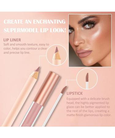 Matte Nude Lip Liner and Lipstick Makeup Set Matte Liquid Lipstick/Nude Lip Stain High Pigment Lipstick & Lipliner Pencil for Women Smooth Lip Color Makeup (01) - Buy Online on GoSupps.com