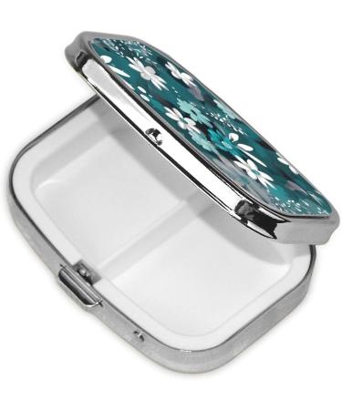 Teal Grey & White Floral Small Pill Case - 2 Compartment Travel Pill Box Organizer for Purse | Cute Gift Idea - Buy Online on GoSupps.com