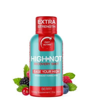 HIGH NOT Berry Flavored Recovery Shot Rapid Relief for Intense THc Effects Fast-Acting Plant-Based Energy Shot Vegan Brain Booster & Morning Recovery Drink Berry 2 Fl Oz (Pack of 1)