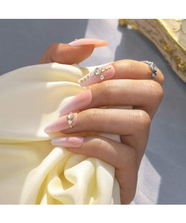 Sethexy Long Sparkle Ballerina False Nails - Crystal Nude Pink Coffin Acrylic Tips for Women & Girls - 24 pcs - Buy Online on GoSupps.com