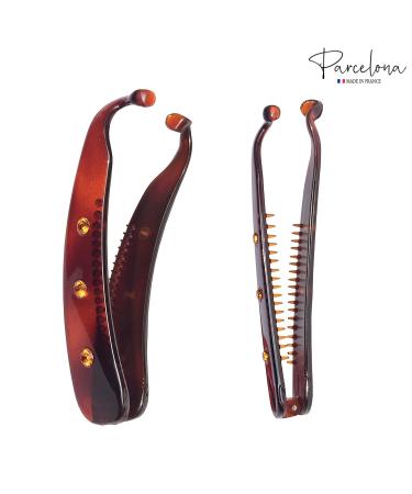 Parcelona French Lock Crystal Celluloid Brown Shell Medium Ponytail Holder Hair Clip - Buy Online on GoSupps.com