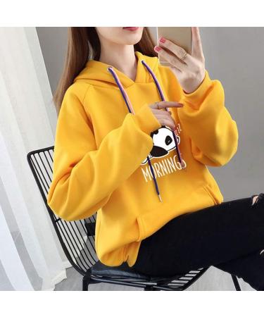 Bigfanshu Women's Dresses Autumn Hoodies Character Print I Hate Morinings Sweatshirt with Pocket Yellow - Buy Online on GoSupps.com