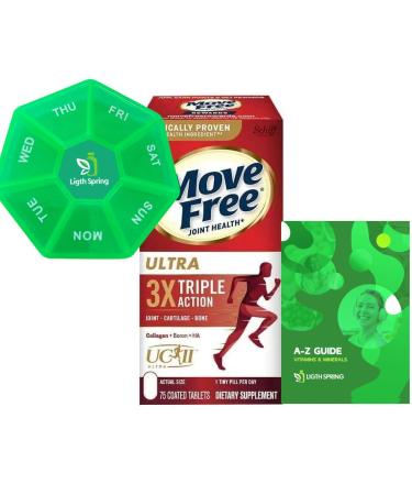 LightSpring M-Free Triple Action Joint Supplement 75 Tablets Supports Cartilage & Bones 1 Tiny Pill Per Day Bundle Guide & Weekly Pill Organizer
