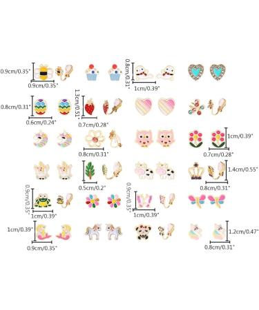 24-Pair Cute Animal, Flower, Heart & Fruit Earrings Set - Non-Perforated Ears - Buy Online on GoSupps.com