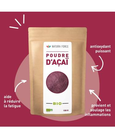 NATURA FORCE Acai Powder 100% Organic - Strengthens Natural Defenses - Energy & Anti-Fatigue - Rich in Antioxidants and Vitamin E - Helps Weight Loss - 3 Sachets of 150 g - 450 g - Buy Online on GoSupps.com