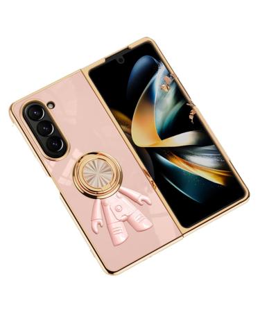 Tivenfezk nadoli for samsung galaxy z fold 4 astronaut hidden stand shell caricature ultra thin coating galvanized 360 ring stand soft silicone scratch -resistant cell phone cover protective cover samsung galaxy z fold 4 pink