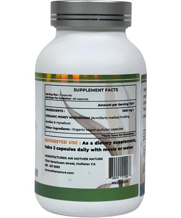 Mother Nature Honey (Armillaria mellea) Mushroom Supplement - 1000mg - 120 Vegan Pullulan Capsules - Made in USA - Buy Online on GoSupps.com