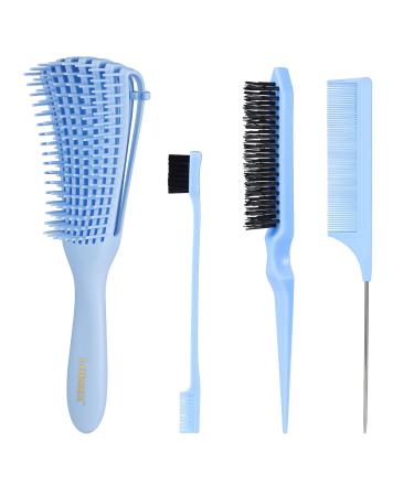 Lorsex hairbrush deterred brush for natural hair for Afro Haare 3a to 4c confused wavy curly hair with 3 pieces of toupier brush set double edge brush and comb (light blue)