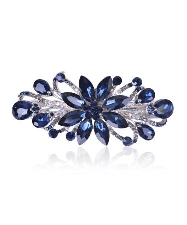 Sankuwen Flower Luxury Jewelry Design Hairpin Rhinestone Hair Barrette Clip ,Also Perfect Mother's Day Gifts for Mom(Dark Blue)
