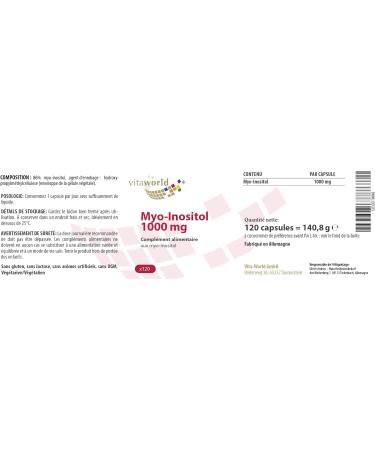Vita World Myo Inositol 1000mg 120 Capsules High Bioavailability Made in Germany - Buy Online on GoSupps.com