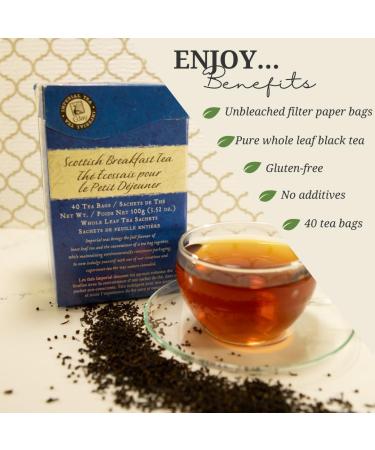 CJay Imperial Scottish Breakfast tea | Whole Leaf tea bags | 40 tea bags | Eco-conscious packaging | Non GMO Gluten Free | Premium bold black teas grown in India | Resealable Pouch 40 Whole leaf Tea bags Scottish Breakfast - Buy Online on GoSupps.com